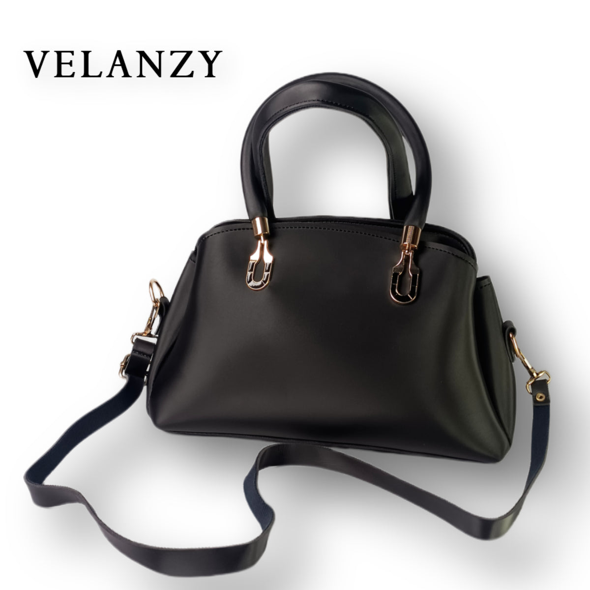 Velanzy Sleek Curve Tote – Midnight Black Elegance