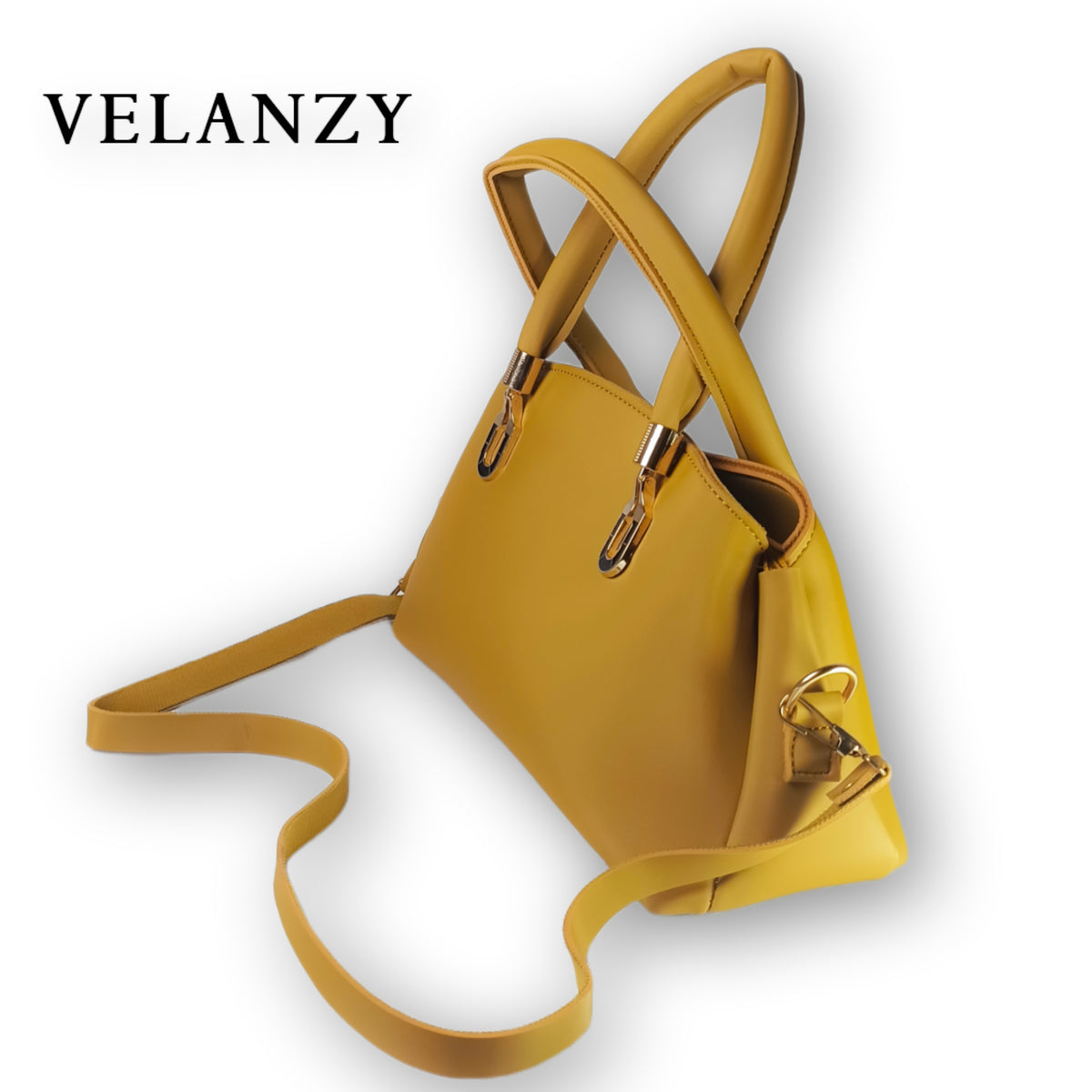 Velanzy Sleek Curve Tote – Mustard Gold Shine
