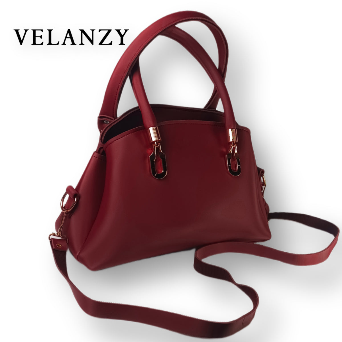 Velanzy Sleek Curve Tote – Wine Red Luxe